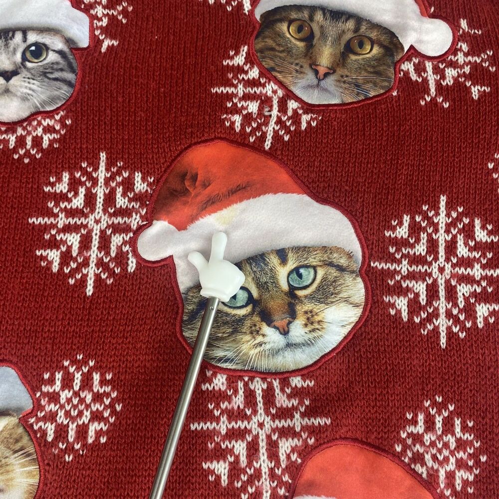 Party Sweater Cat Christmas Ugly Sweater Womens Large Red Crewneck Long Sleeve - Picture 3 of 7
